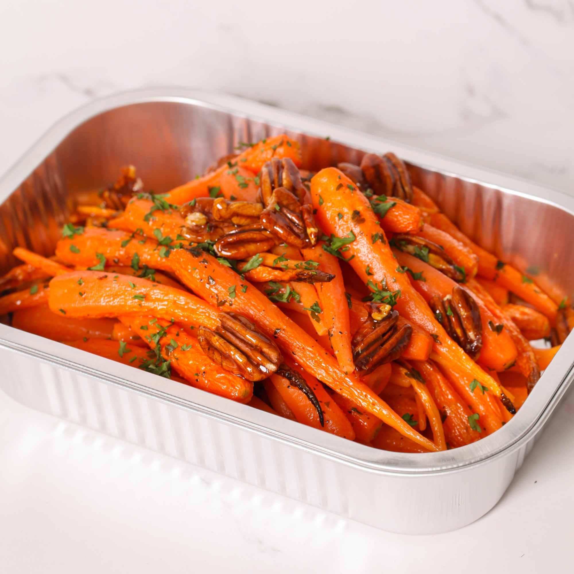 Roast baby carrots with honey butter & pecan